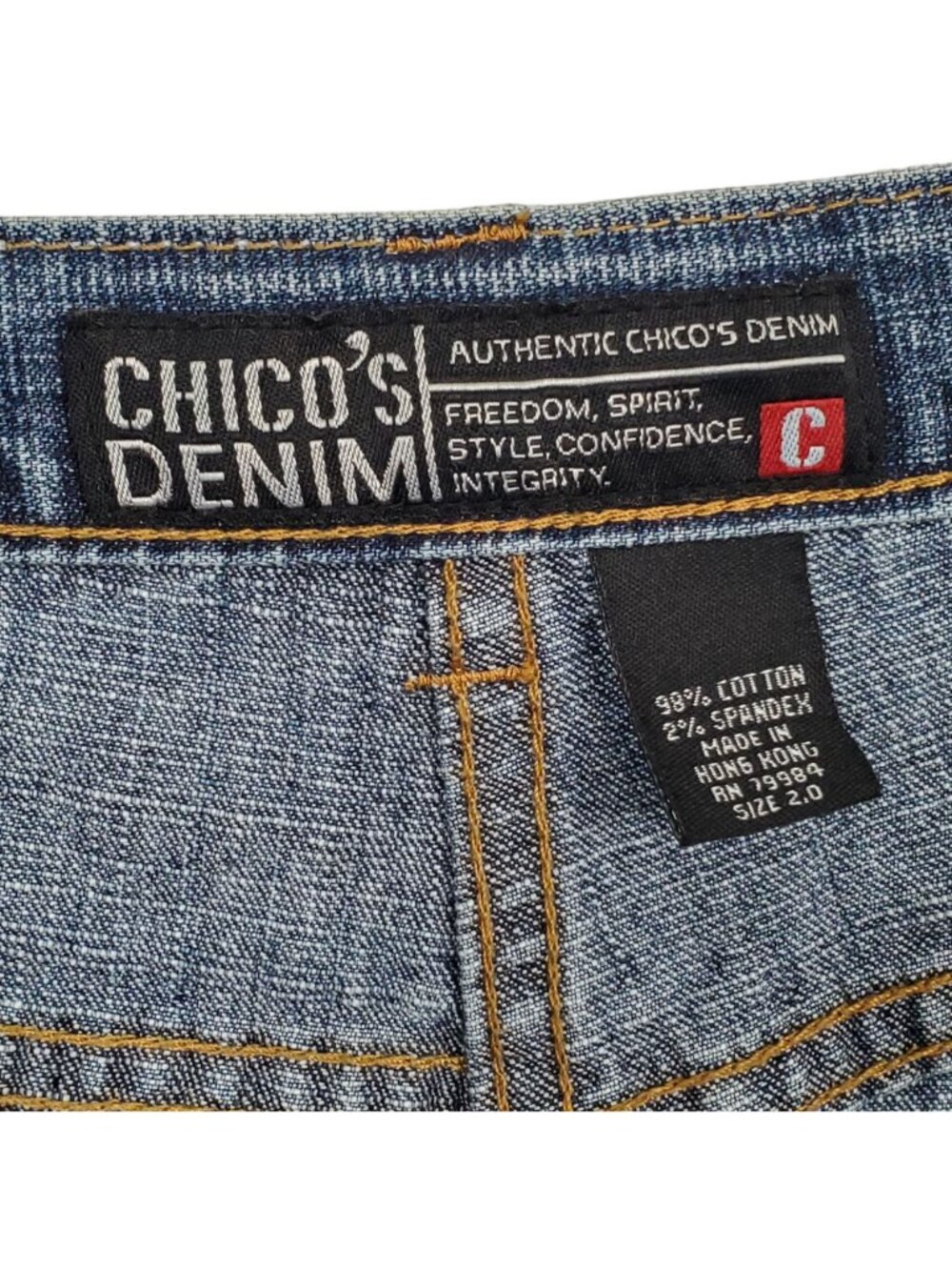 Chicos Denim 2 Size L Skirt Denim Blue Jean Mid Rise Stretch Crosshatch Casual - Picture 3 of 10